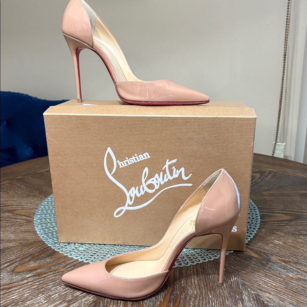 Christian Louboutin Nude Patent Leather Pointed-Toe Stiletto Heels